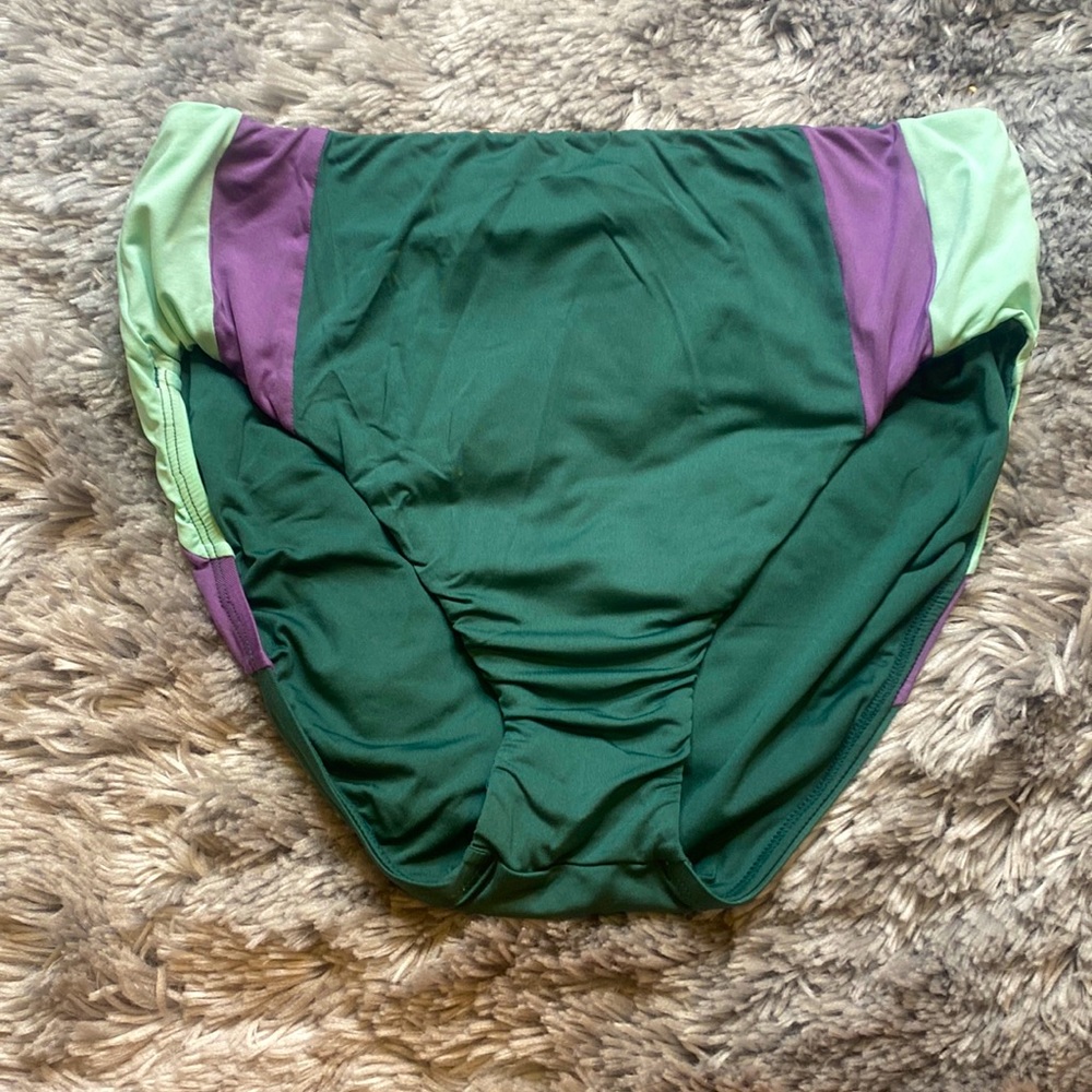 Green Purple High Waisted Reversible Bikini Swim Bottoms Size Medium